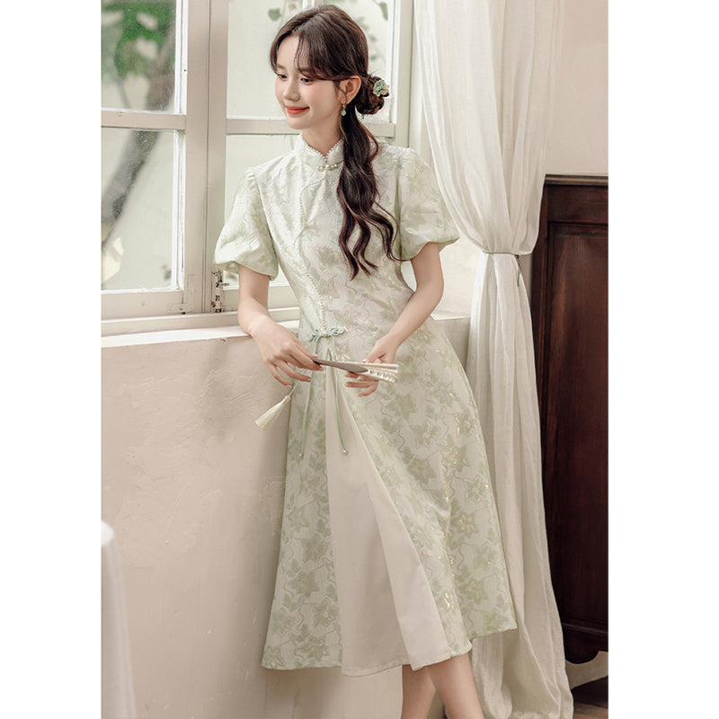 [LAWO Series] ★Chinese-style dress★ Improved Chinese dress, floral print dress, improves your temperament