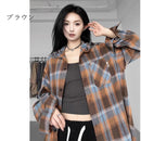 [CHAOMEICHEN Series] ★Outer★ 2color Shirt Outer Hood Plaid Pattern Unisex Men's Brown Blue