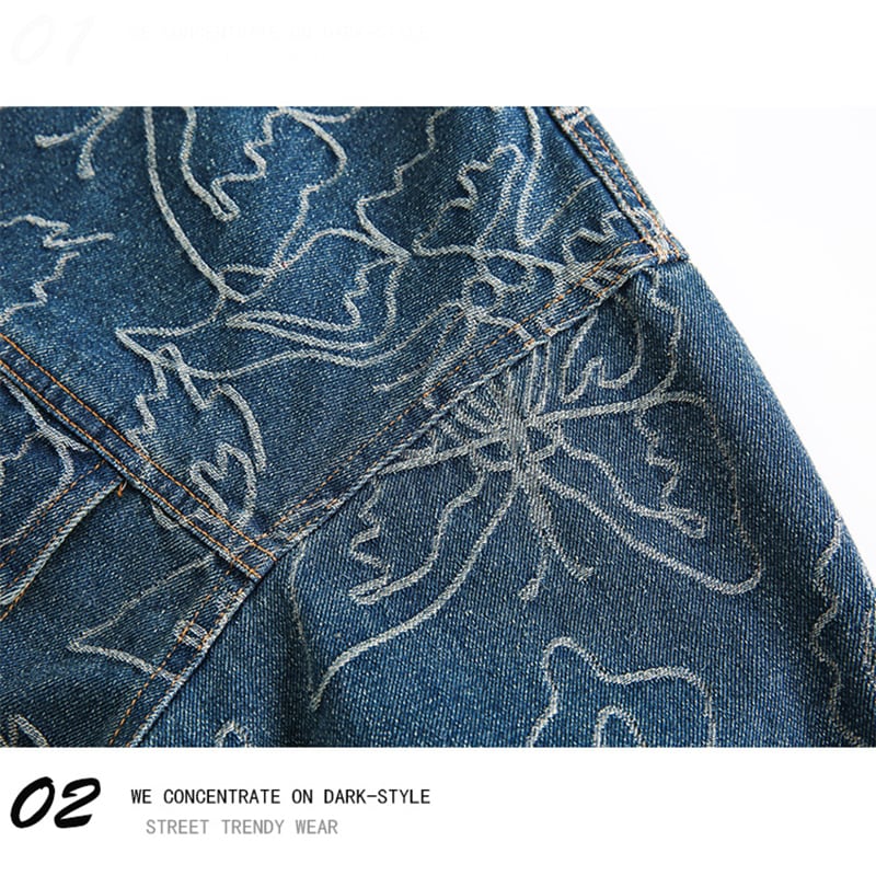 ✿New item! [UATONLINE Series]★Jacket★ Denim jacket Butterfly pattern outerwear Unisex Men's Stylish Blue Blue