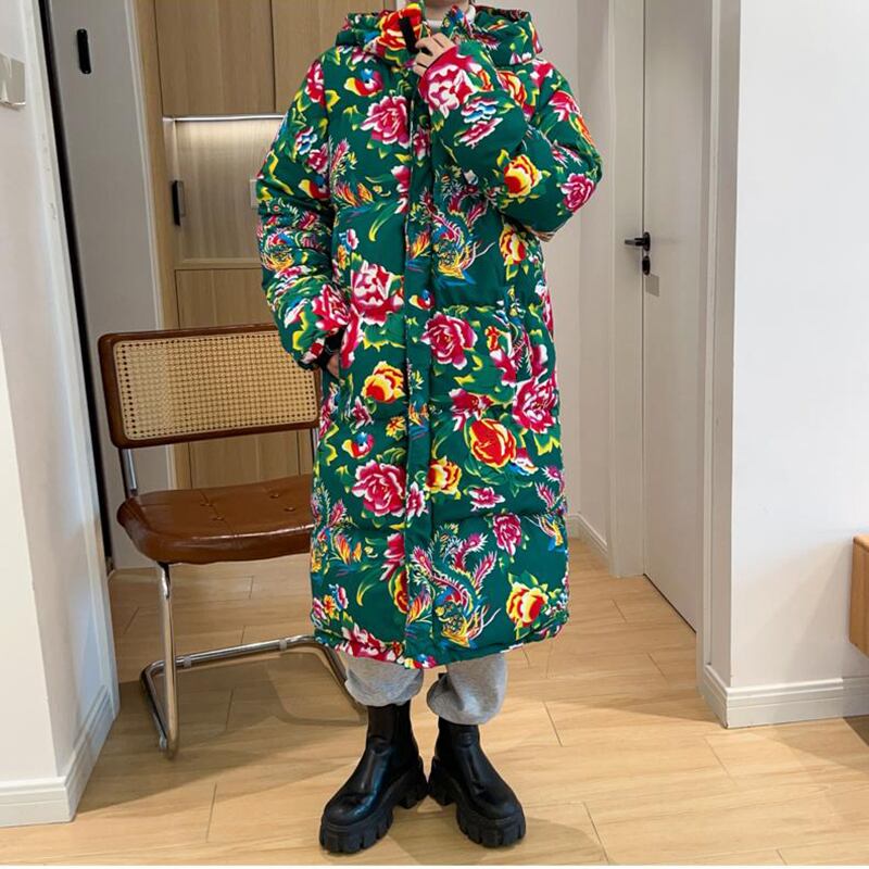 [YEFENG Series]★China style cotton coat★3color tops, floral pattern, winter coat, long length, unisex, men's, large size, black, red, green, blue