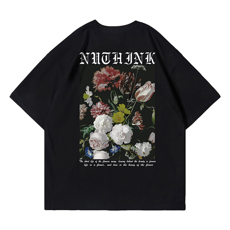 [Nuthink Series] ★Tops★ 3color T-shirt, short sleeve, oil painting style, unisex, men's, large size, casual