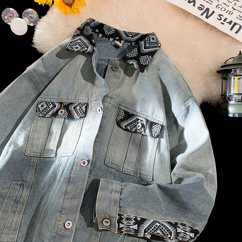 [CHAOMEICHEN Series] ★Jacket★ Denim jacket outerwear unisex men's jeans switching ethnic style