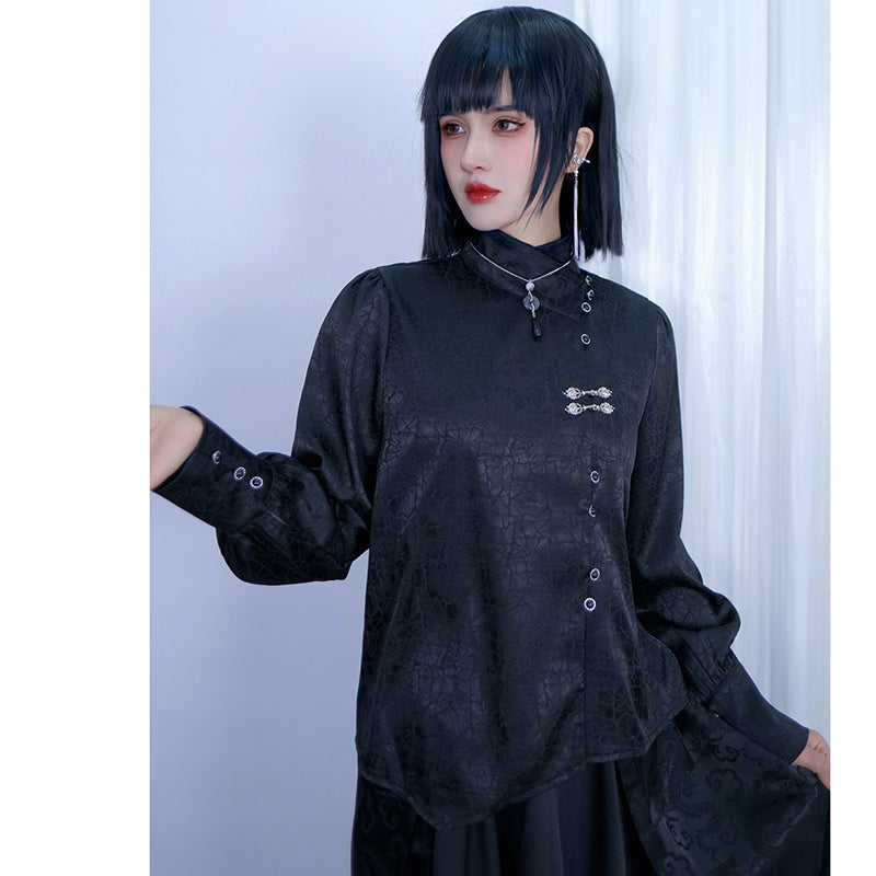 [Cangbojiya Series] ★Chinese-style tops★ Short-sleeved shirt, unique, original, black, Chinese clothing