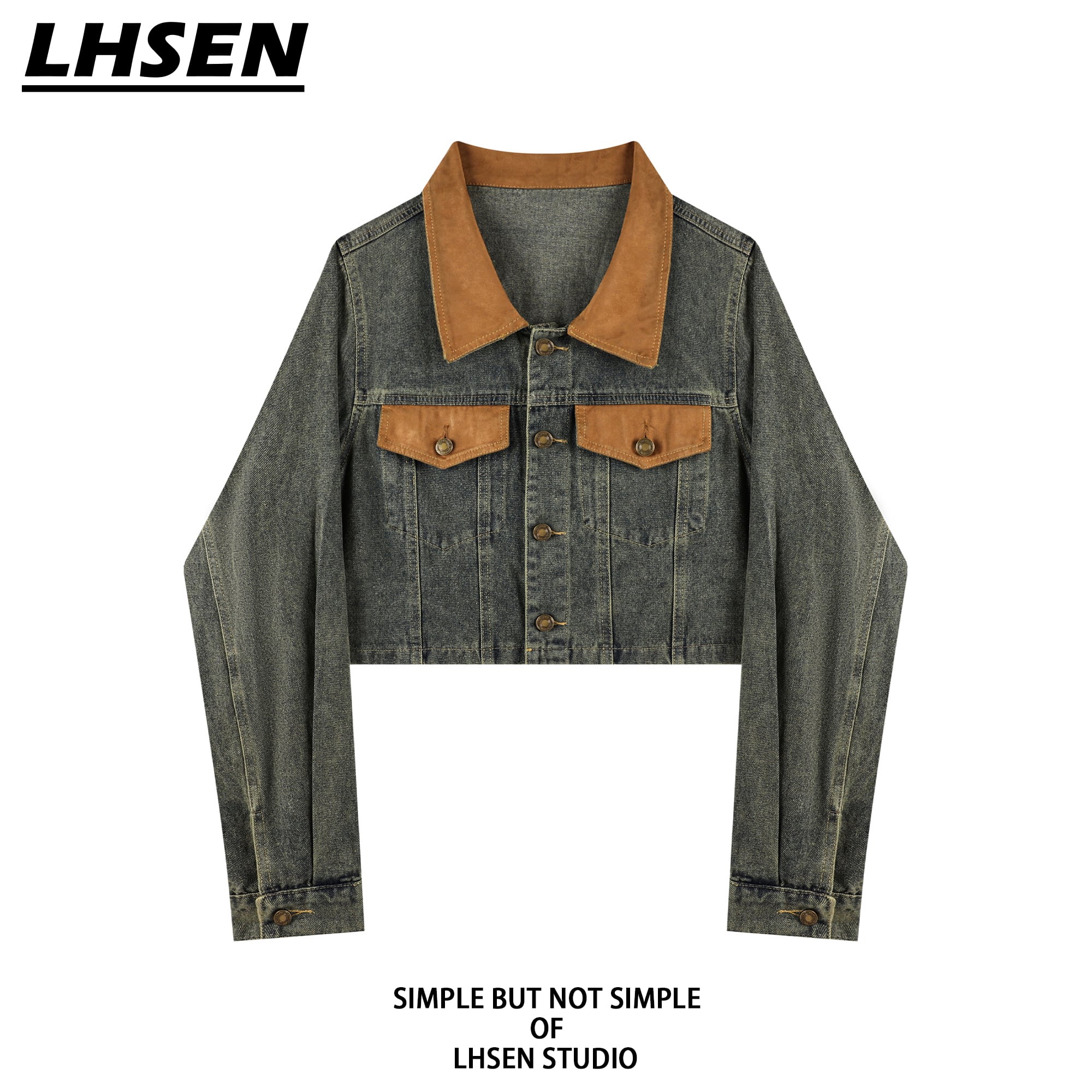 [LHSEN Series] ★Outer★ Denim Jacket Jacket Jeans Mini Length Ladies Color Scheme