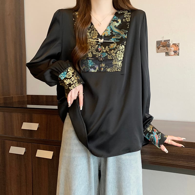 [YIPINSHAN Series]★Chinese style tops★ 2color tops shirt V-neck Chinese clothes Improve your temperament