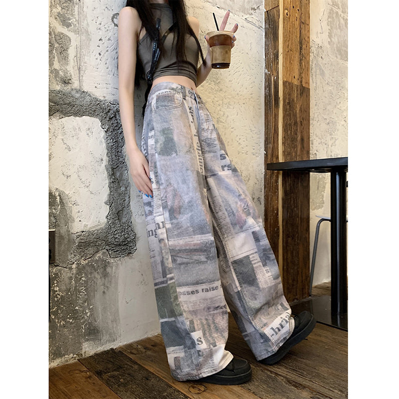 [OURI Series] ★Denim pants★ Trousers Bottoms Casual Ladies Retro Print Improve your style