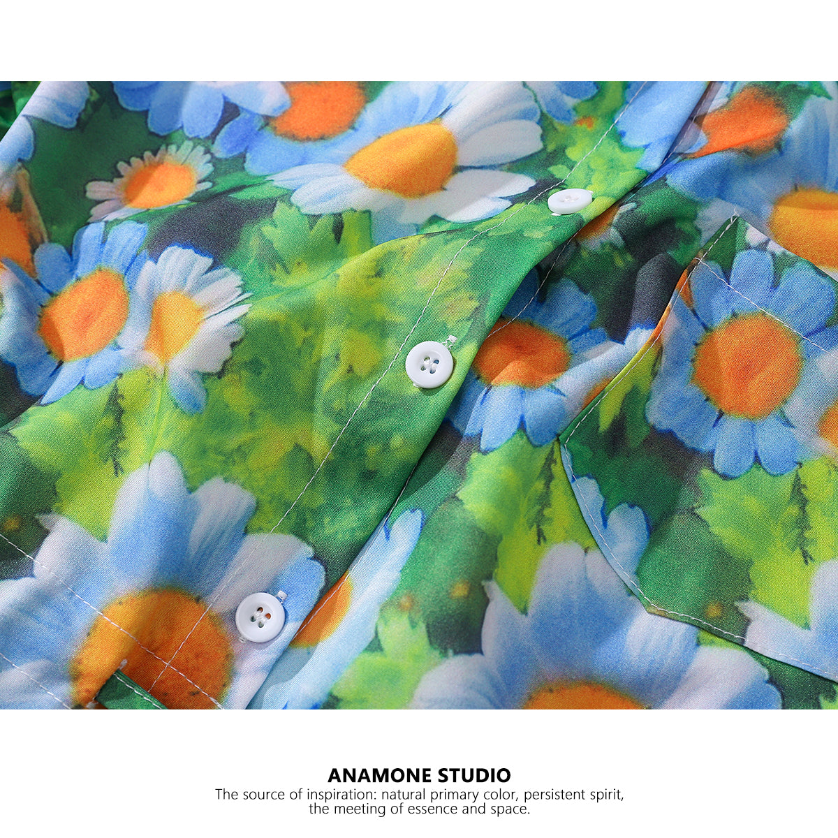 [ANAMONE STUDIO Series] ★Floral Shirt★ Tops Short Sleeve Shirt SML Short Length Print Oil Painting Style Green