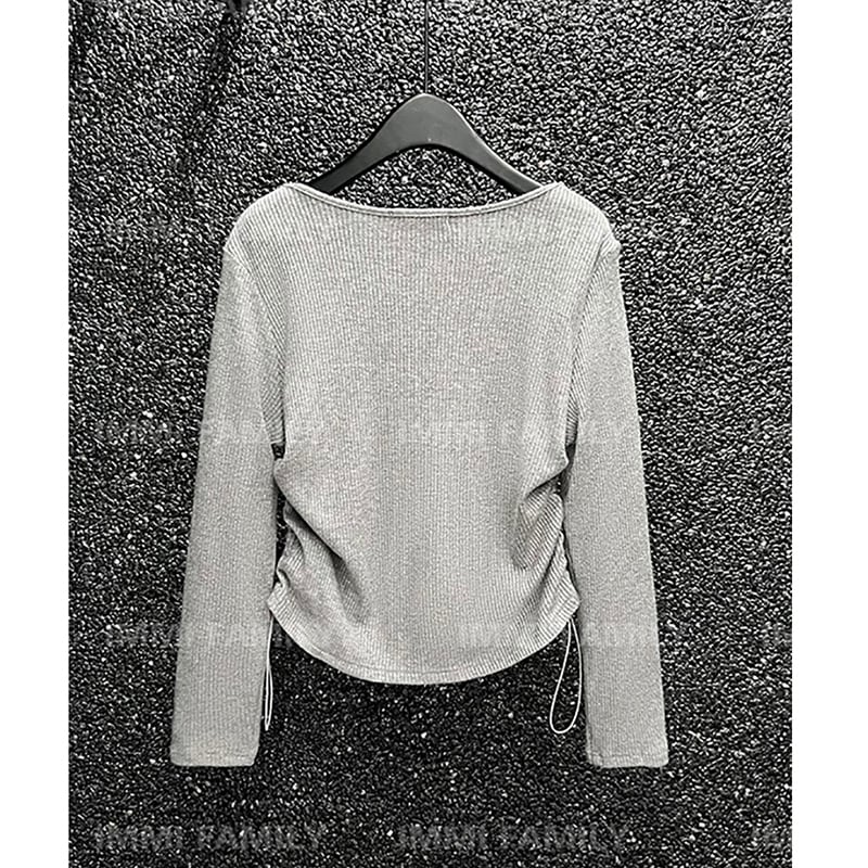 [OHHF Series] ★Tops★ T-shirt Faux Layered V-Neck Gray Gray Improves Temperament Women's