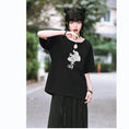 Load image into Gallery viewer, [Kokaisha --- Kirin Series] ★China style top★ T-shirt embroidered cotton Easy to match Black Black
