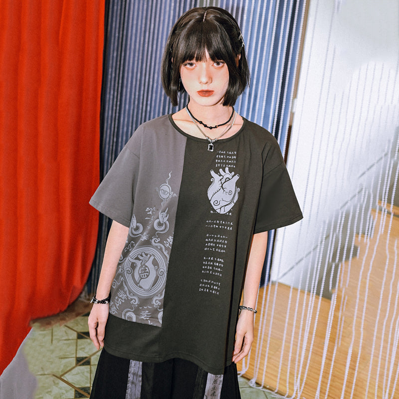 [Kogaisha---Peace Series] Chinese-style tops, short-sleeved T-shirts, unique, original color scheme, cotton, black, gray