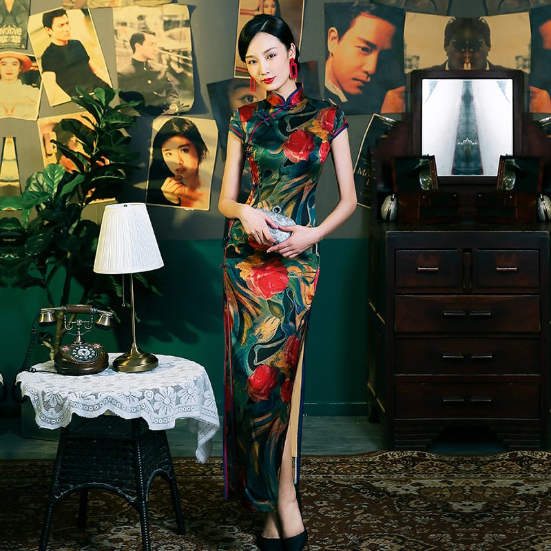 [MISS.F Series] ★Cheongsam Dress★ Silk Temperament Enhancement Chinese Style Dress Women's Party Wedding Floral Pattern