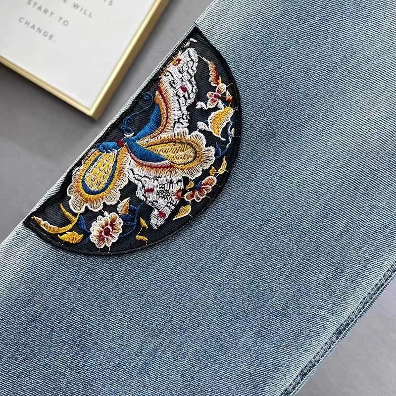 [KUDOU Series]★China style trousers★ 2color embroidery bottoms denim pants ladies fashion jeans