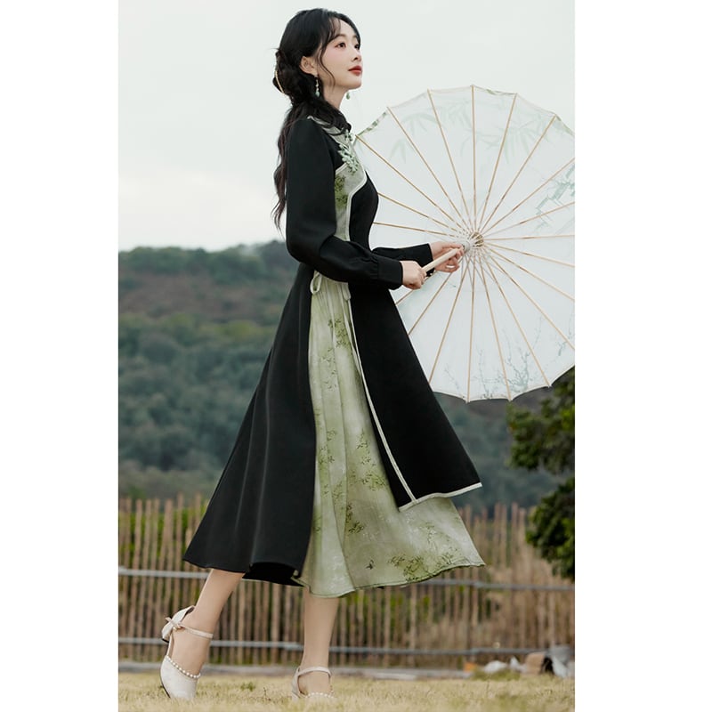 [Hanamori Series]★Chinese style dress★ Improved Chinese dress, fake layered, cute Chinese clothing