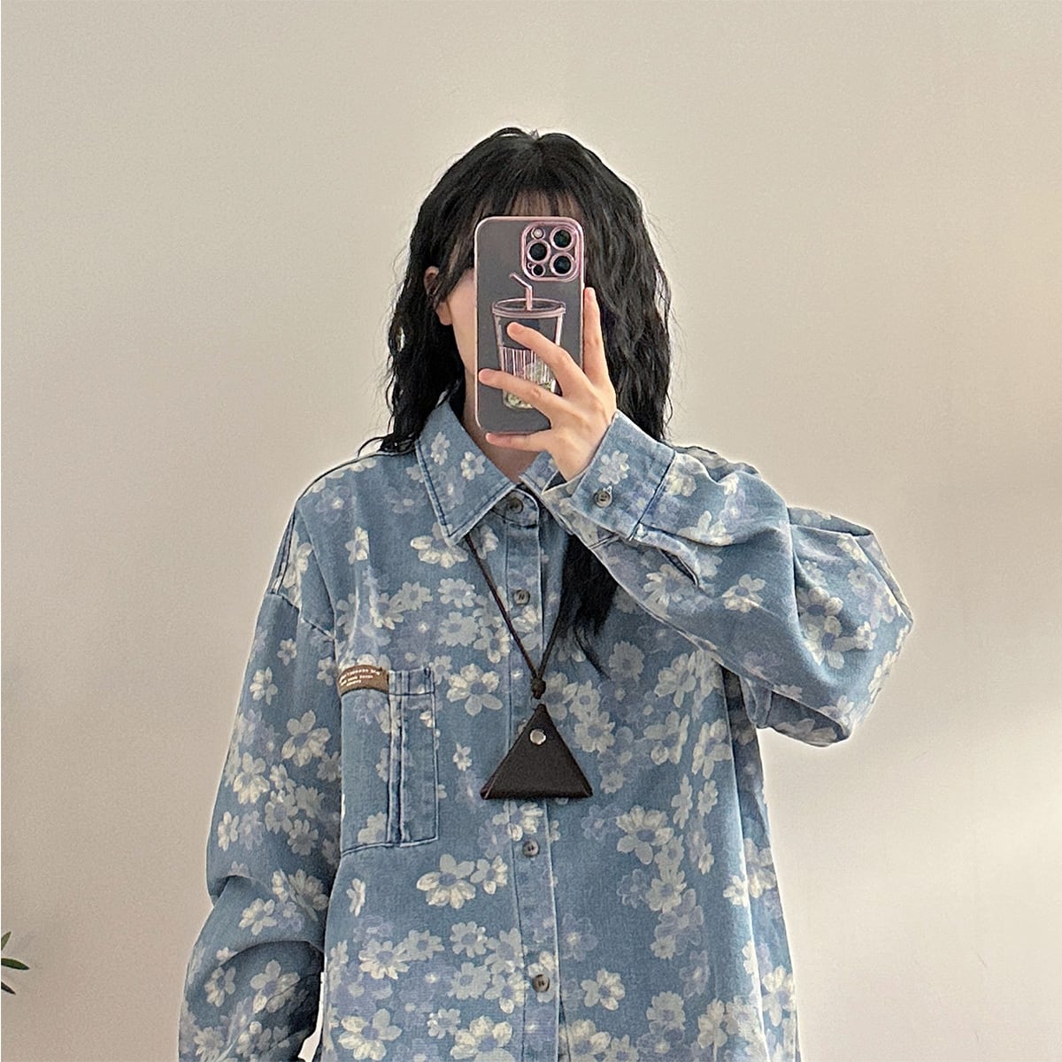 ✿New item! [UATONLINE Series]★Shirt★ Floral pattern shirt, long sleeve shirt, tops, unisex, men's blue, blue