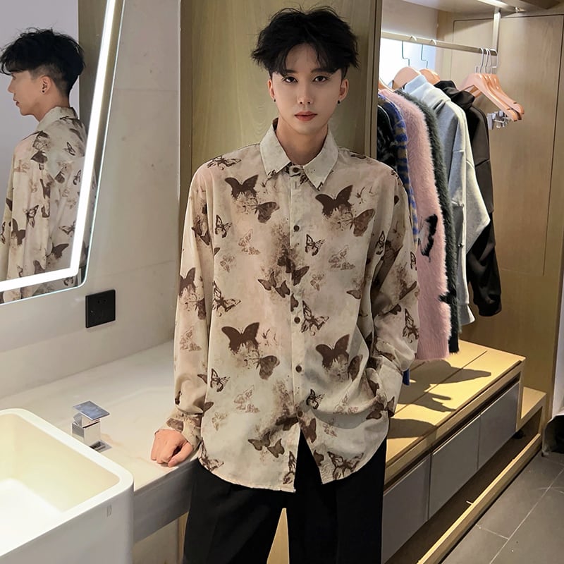 [Chen Dafu Series]★China Style Shirt★ 2color Tops Long Sleeve Shirt Unisex Men's Butterfly Print