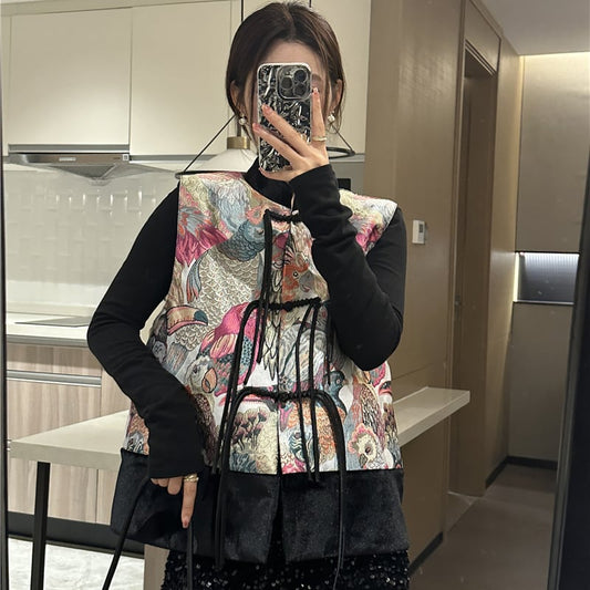 [DUOBAO Series]★Chinese style tops★ Vest, Chinese clothes, floral pattern, easy to match, good design, large size