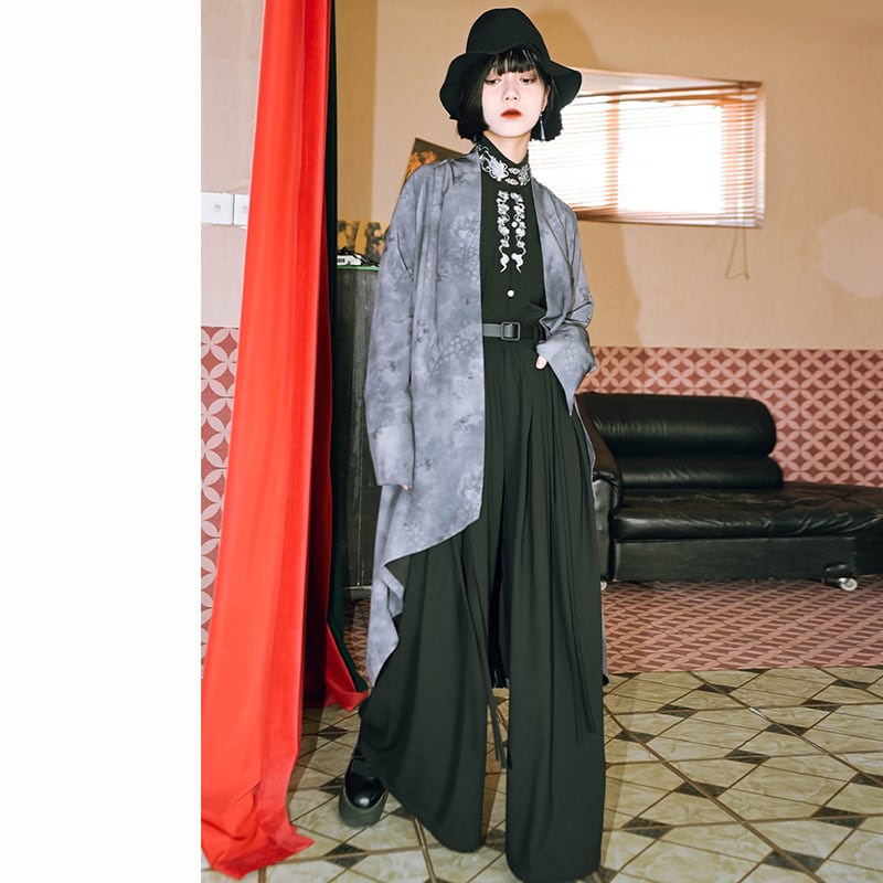 ✿New item! [Kokaisha---Dragon dyeing series] ★China style coat★ Long outerwear, happi coat, outerwear, tie-dye, gray