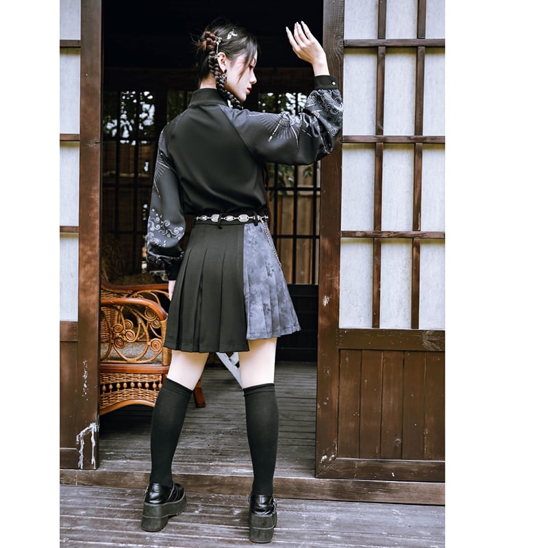 ✿New item! [Kokaisha --- Dragon dyed series] ★China style skirt★ Bottoms Mini skirt Pleated skirt Irregular