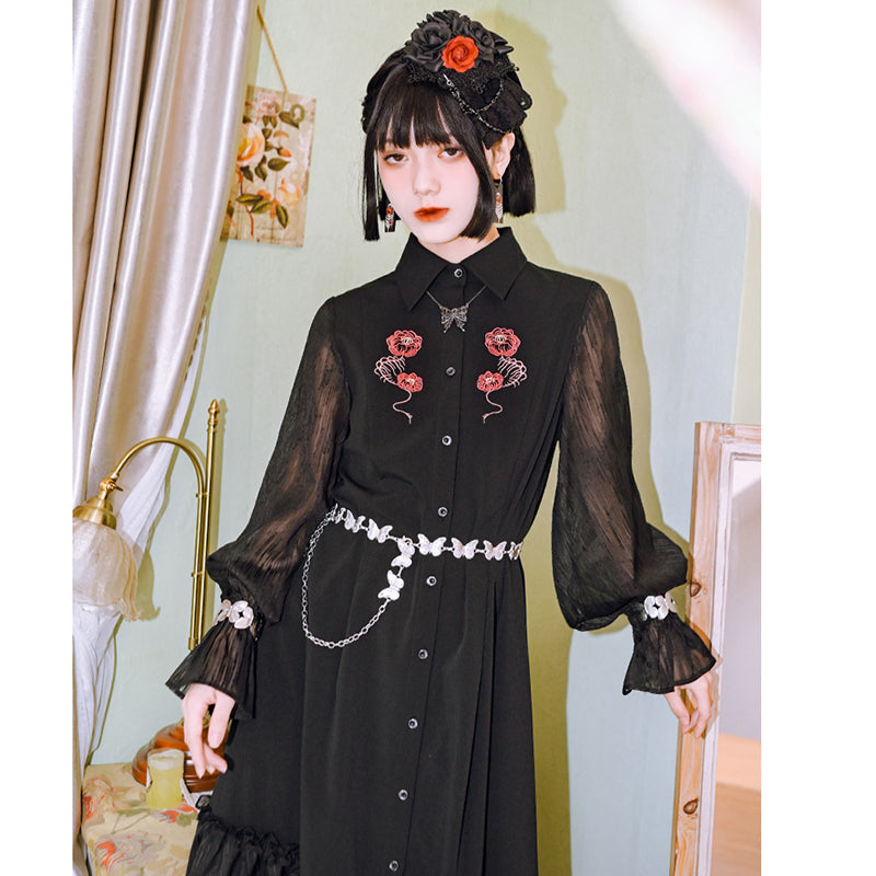 [Kokaisha---Hanabone Series] ★Chinese-style dress★ Long dress, unique, original, embroidered, puff sleeves