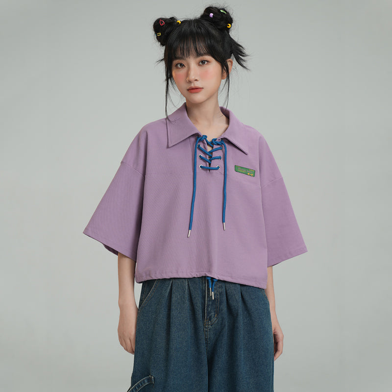 [ONLINE Series] ★POLO shirt★ 4 colors Tops Short sleeves Women's Casual Black Gray Apricot Purple