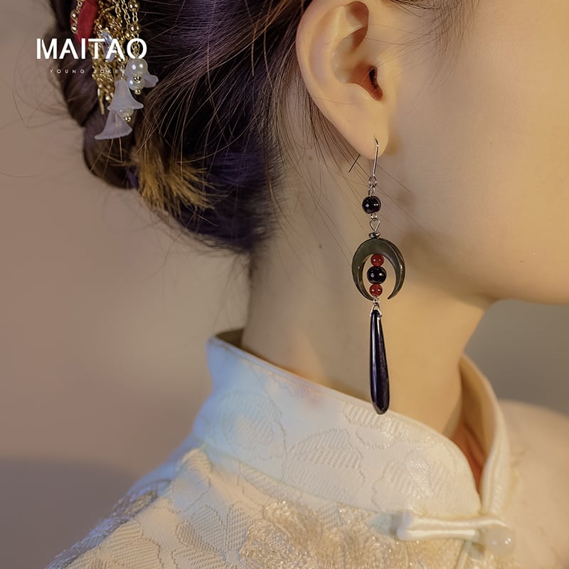 [MAITAO Series] ★Chinese style earrings★ Pair earrings accessories Women's Retro Improves temperament