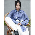 Load image into Gallery viewer, [Big Blue Dragon Series] ★China style tops★ Shirt, long sleeve shirt, butterfly satin blue, blue, cute, unique
