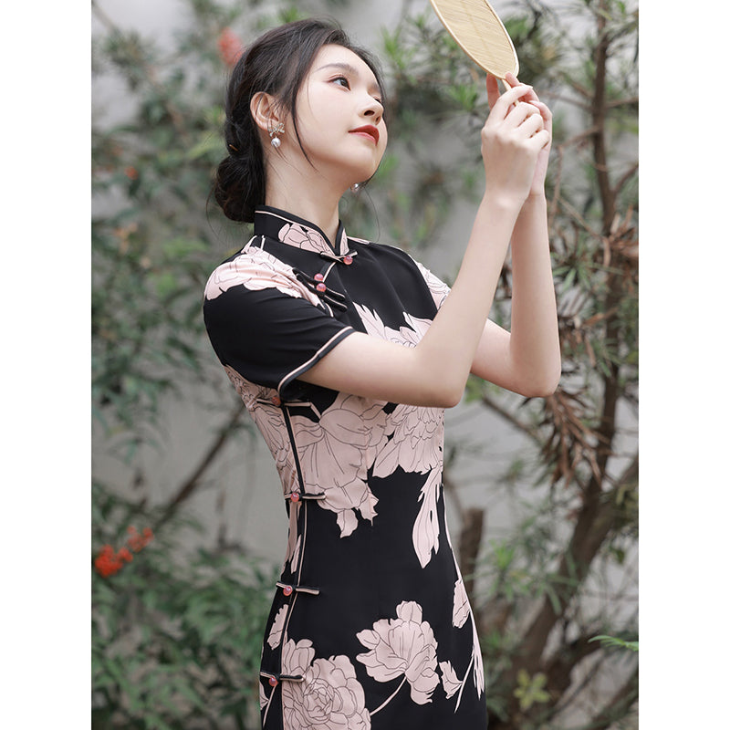 [RUYUN series] ★Chinese dress★ 3 colors Chinese style dress Floral pattern Long length Birthday gift Elegant