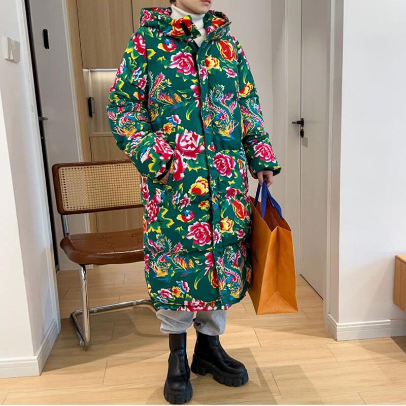 [YEFENG Series]★China style cotton coat★3color tops, floral pattern, winter coat, long length, unisex, men's, large size, black, red, green, blue