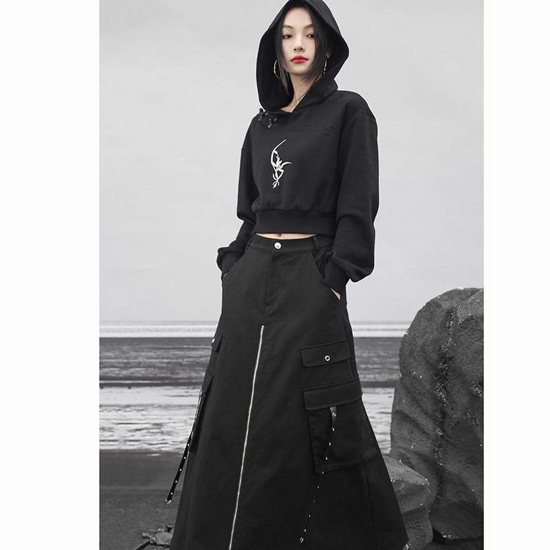 ✿New item! [Big Blue Dragon Series] ★China style hoodie★ Tops Short length China button Black Black