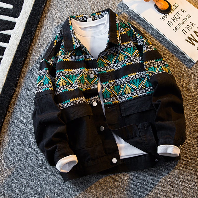 [HPCP Series] ★Jacket★ 2color outerwear unisex men's ethnic style switching black black