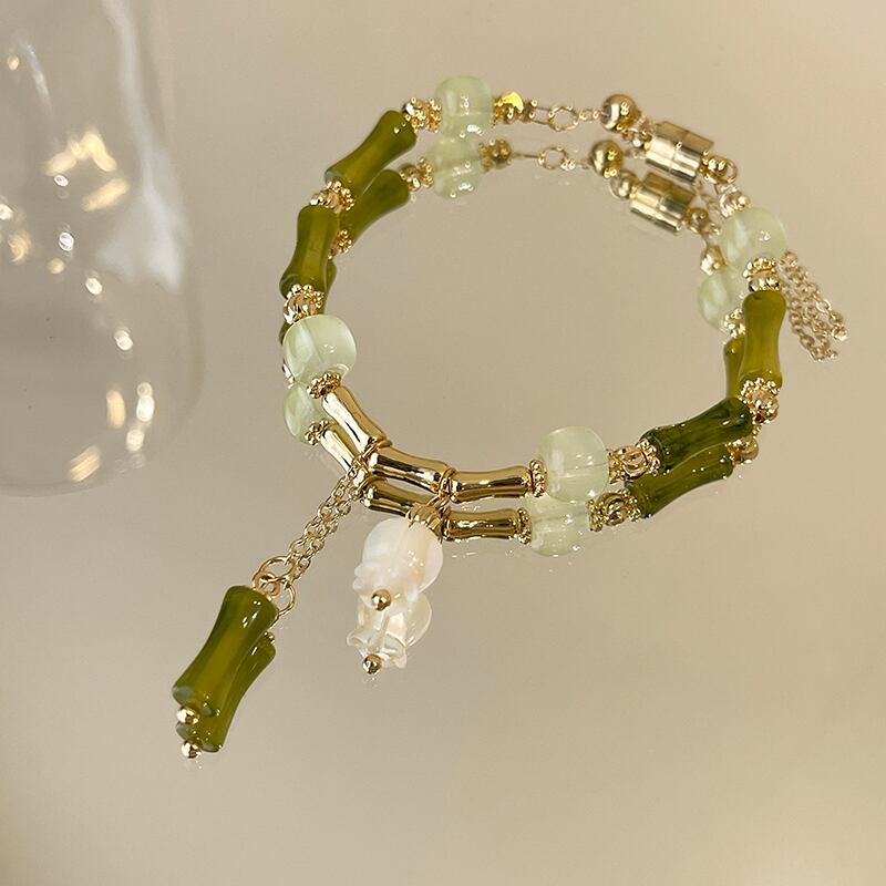 [GULIYA Series]★China Style Bracelet★ Bracelet Accessory Women's Bamboo Fringe Flower Improves Temperament Green