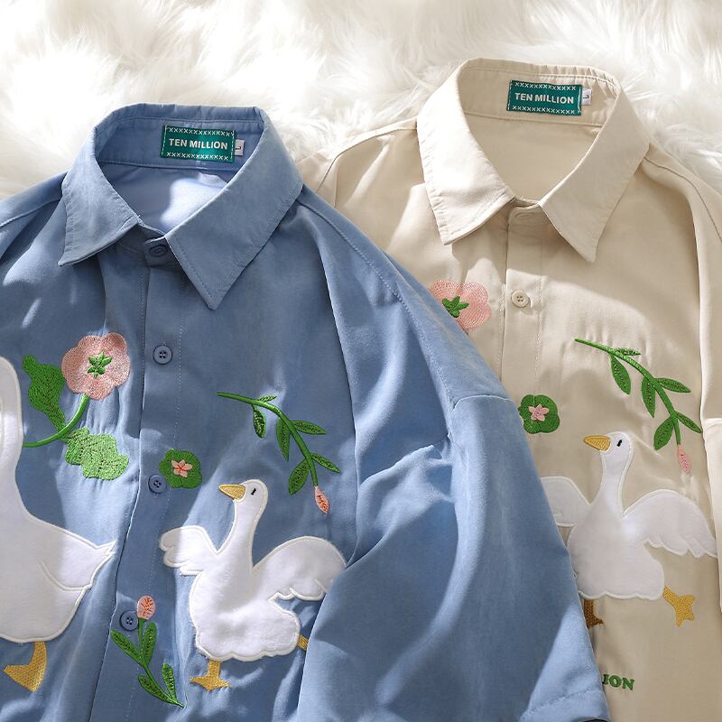 [Escaped Earth Series]★Shirt★ 2color Tops Short Sleeve Shirt Animal Pattern ML LL Unisex Men's Beige Blue