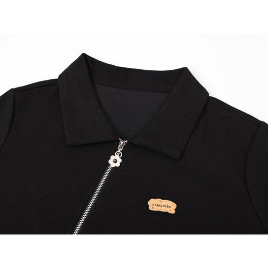 [LHSEN Series]★POLO Shirt★ Tops, Slimming, Stylish, Mini Length, Women's, Black, Black