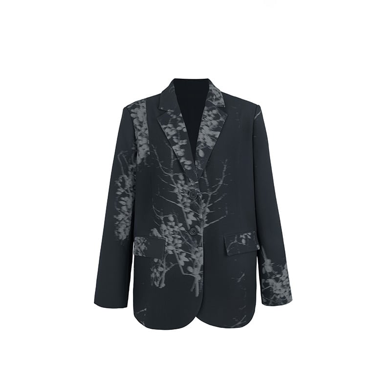 ✿New item! [Big Blue Dragon Series] ★China style outerwear★ Blazer print fashion black black