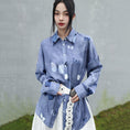 Load image into Gallery viewer, [Big Blue Dragon Series] ★China style tops★ Shirt, long sleeve shirt, butterfly satin blue, blue, cute, unique
