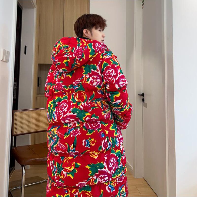 [YEFENG Series]★China style cotton coat★3color tops, floral pattern, winter coat, long length, unisex, men's, large size, black, red, green, blue