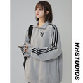 Load image into Gallery viewer, [Fujiiman series] ★Tops★ 3color sweatshirt POLO neck unisex men's vertical striped striped pattern gray white black
