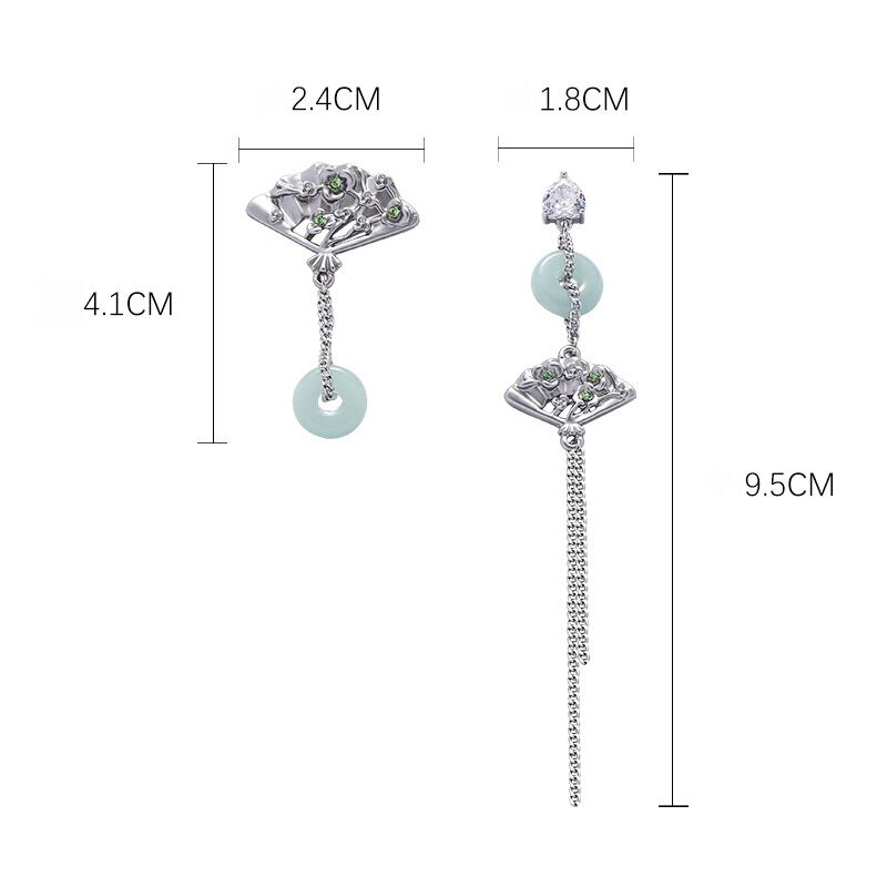 [YANWANYU Series] ★Chinese style earring★ Earrings Accessories Women's Fan Asymmetrical Fringe Flower Improves temperament