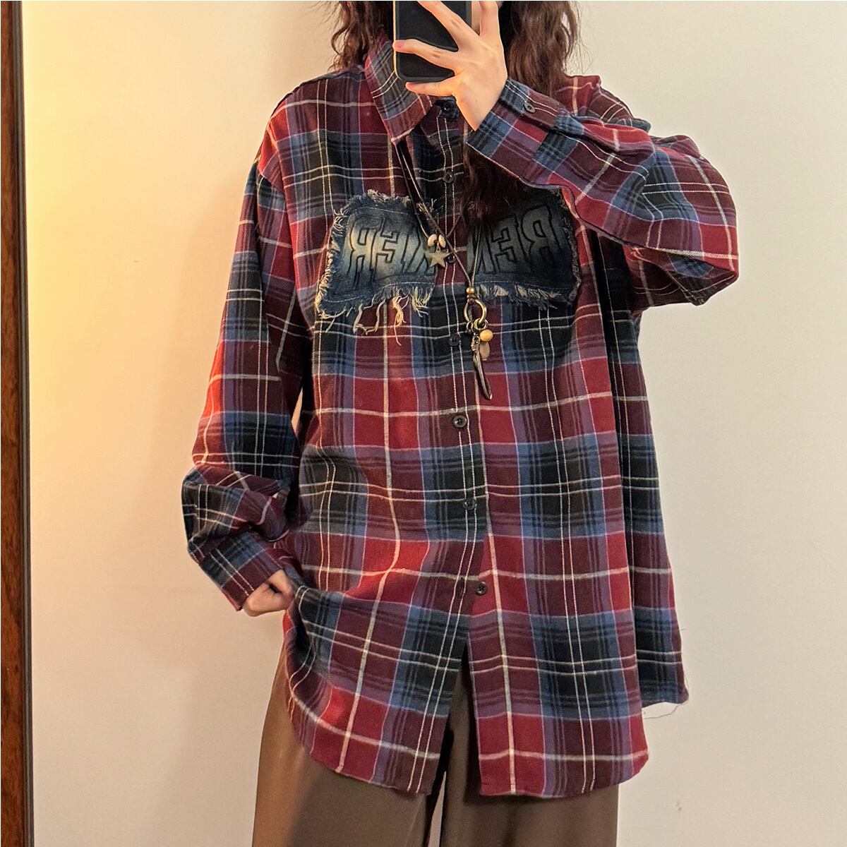 ✿New item! [UATONLINE Series]★Shirt★ 2color Long Sleeve Shirt Tops Unisex Men's Plaid Pattern Red Yellow