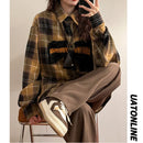 ✿New item! [UATONLINE Series]★Shirt★ 2color Long Sleeve Shirt Tops Unisex Men's Plaid Pattern Red Yellow