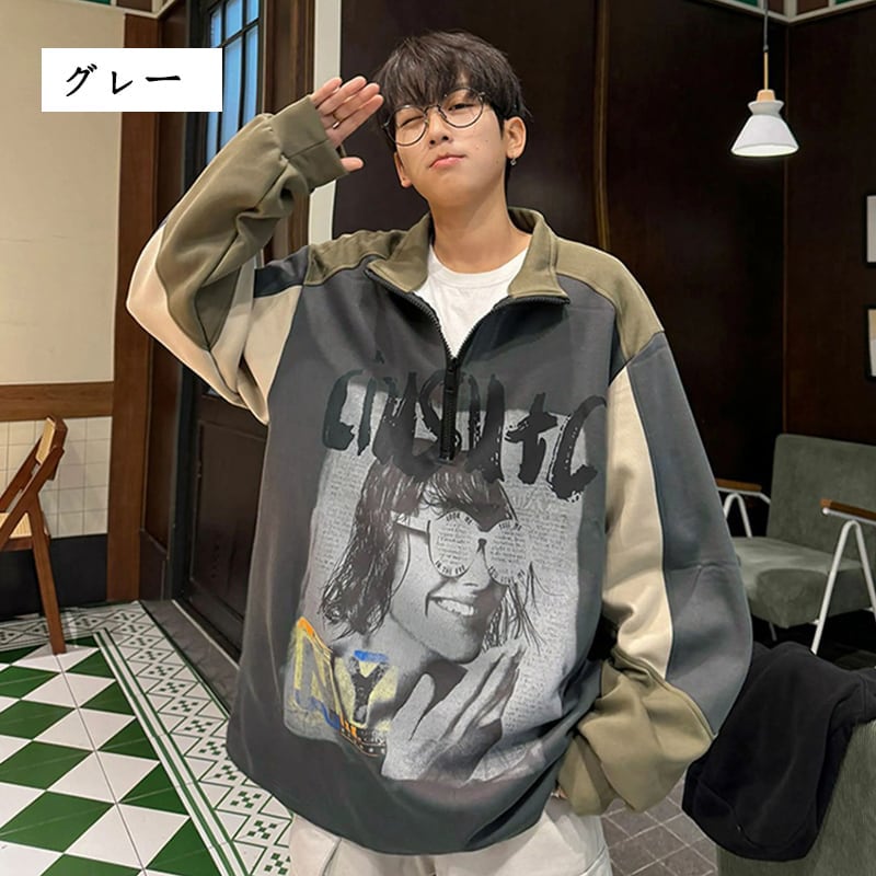 [NANSHI Series] ★Tops★ 2color Sweatshirt Unisex Men's Stylish Black Gray