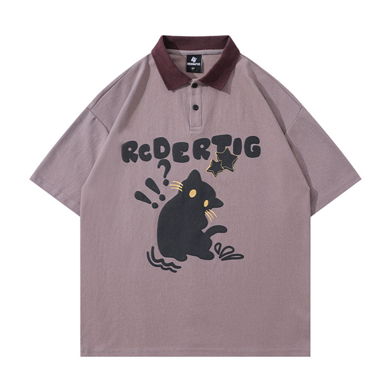 [BUNACC Series] ★POLO shirt★ 2 colors Tops Short sleeve Unisex Men's Cat White Green