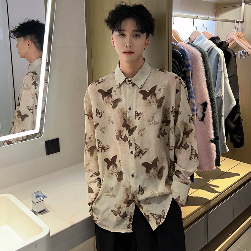 [Chen Dafu Series]★China Style Shirt★ 2color Tops Long Sleeve Shirt Unisex Men's Butterfly Print