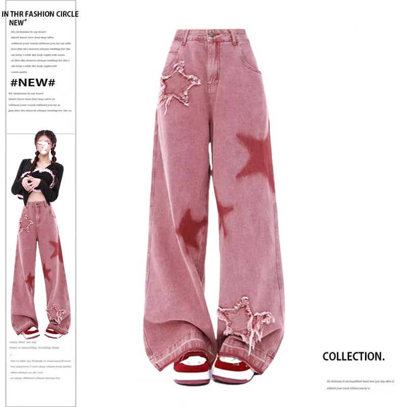 [MJWSL Series]★Denim Pants★Bottoms Trousers Gaucho Pants Women's Stylish Star Pattern