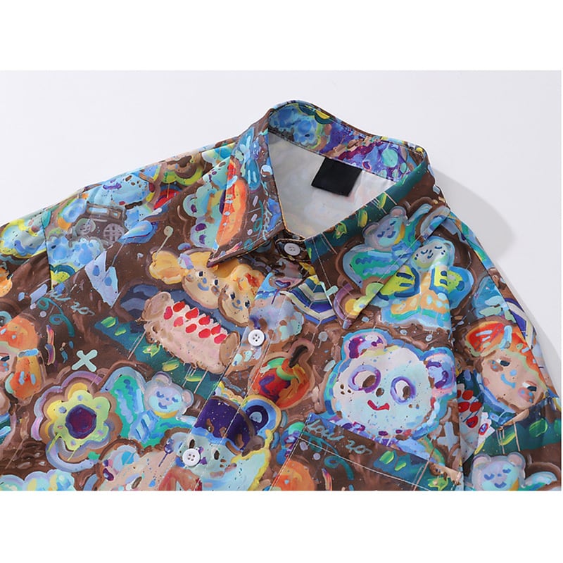 [MOISHE TIDE Series]★Shirt★ 2color Tops Long Sleeve Shirt Unisex Men's Print Cartoon Cute Graffiti