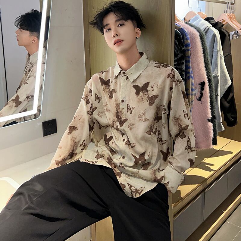 [Chen Dafu Series]★China Style Shirt★ 2color Tops Long Sleeve Shirt Unisex Men's Butterfly Print