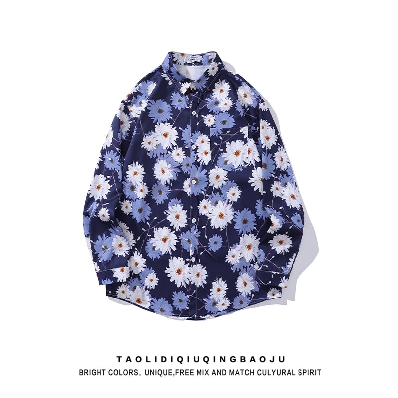 [MOISHE TIDE Series]★Shirt★ Tops, Long Sleeve Shirt, Unisex, Men's, Floral Pattern Shirt, Thin, Retro