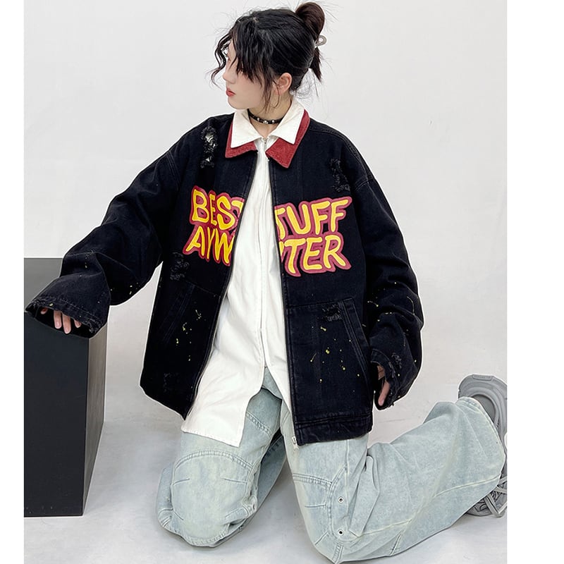 ✿New item! [UATONLINE Series] ★Jacket★ Denim jacket outerwear unisex men's color scheme switching fashionable