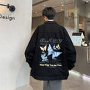 [V37 series]★Jacket★ 3color outerwear unisex men's denim jacket jeans butterfly print blue black