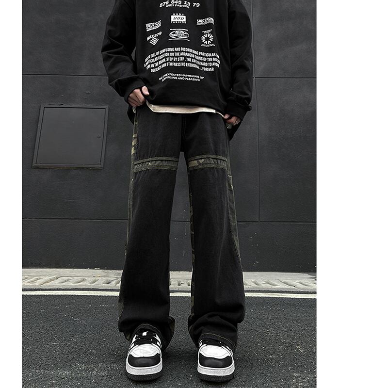 [NANSHI Series]★Denim Pants★ Pants Bottoms Unisex Men's Switchable Camouflage Cool Jeans Black